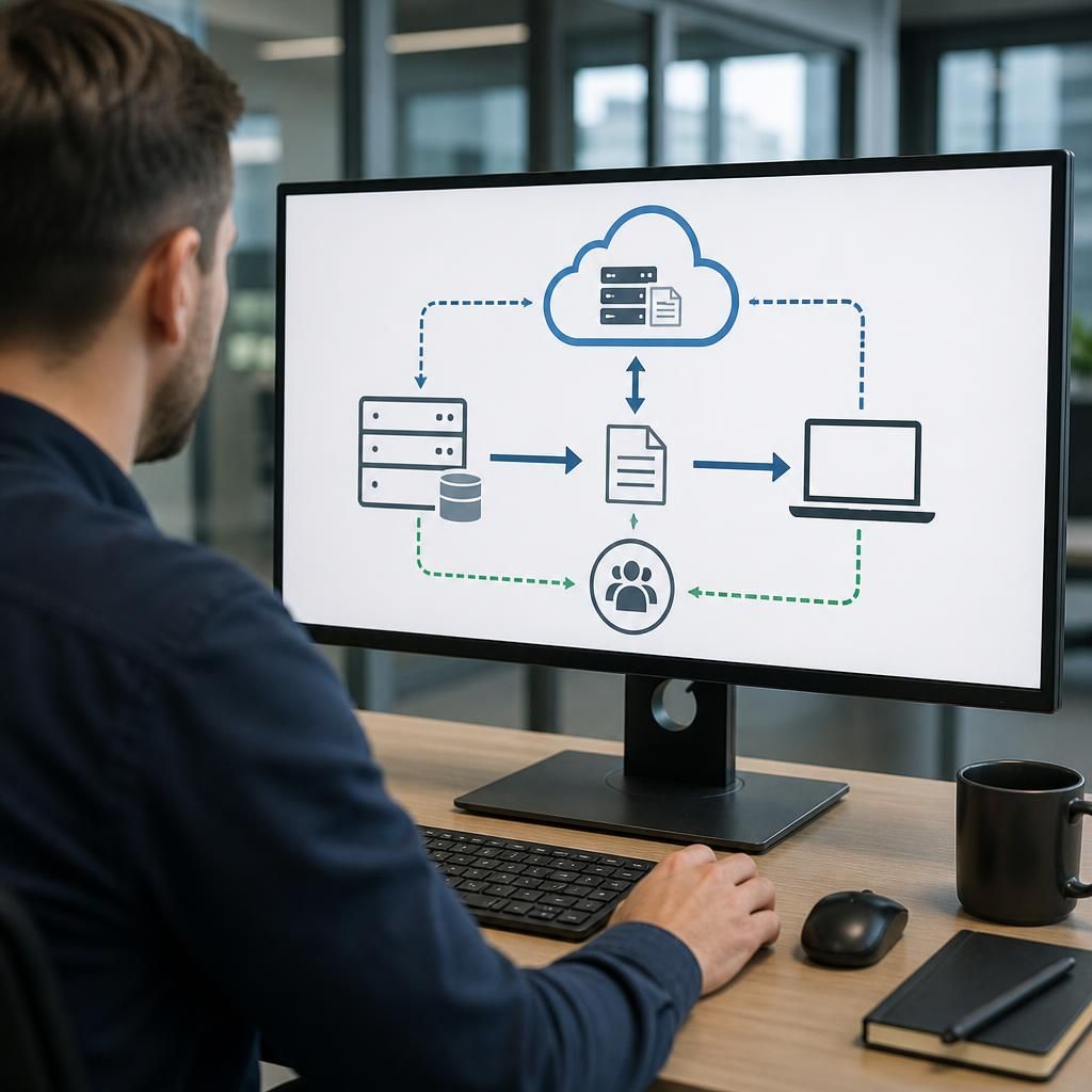 Diagram showing systems, data and user access returning from a cloud environment to a previous platform