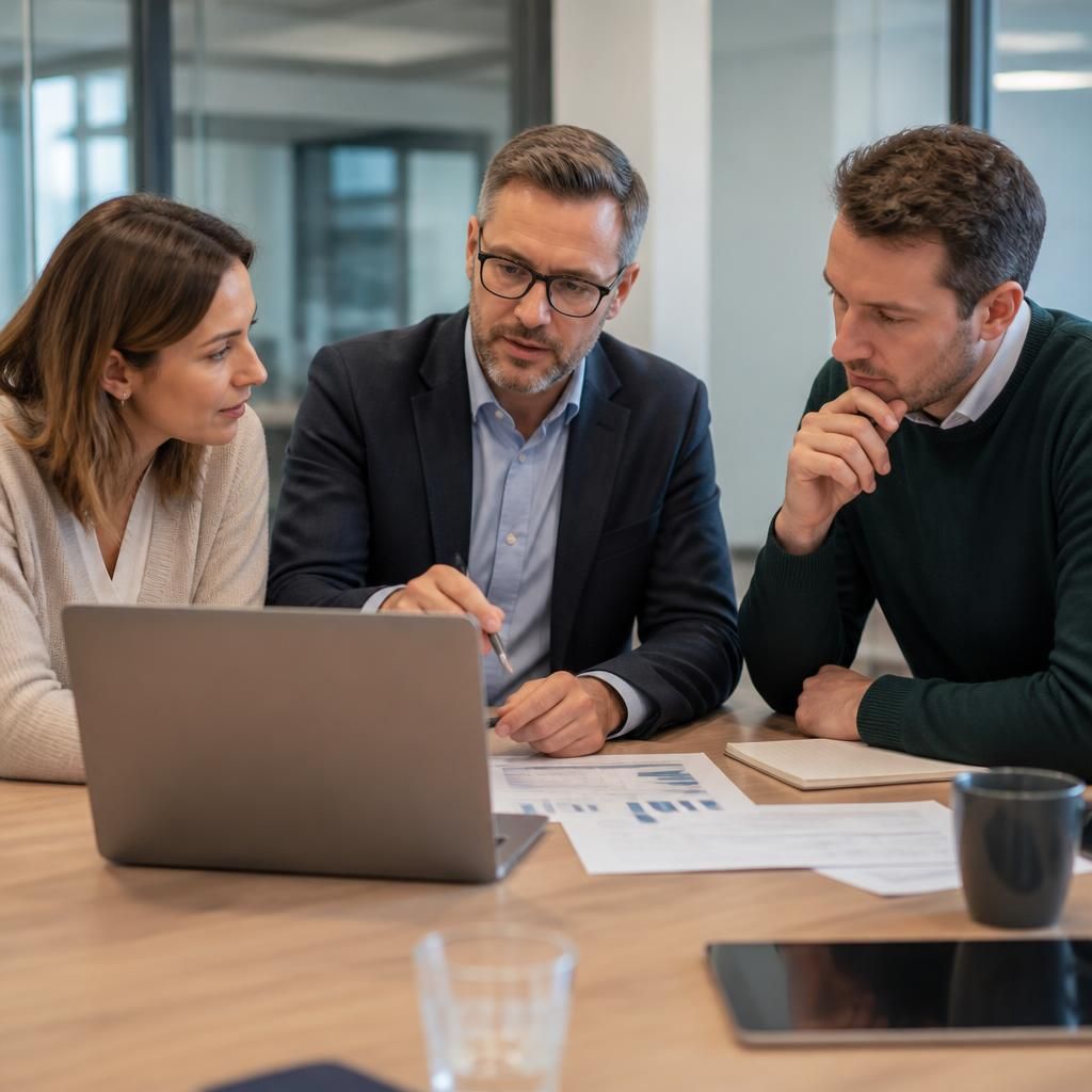Professional services team reviewing cloud documents and access permissions
