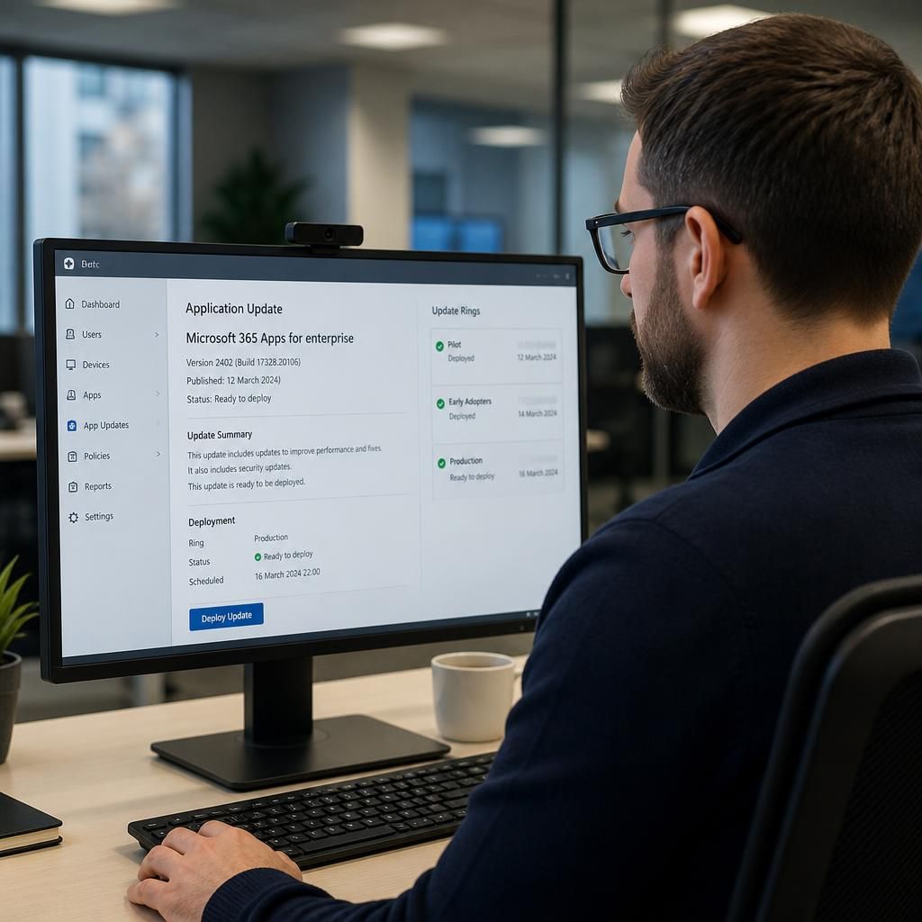 Administrator reviewing an application update in a hosted desktop management console