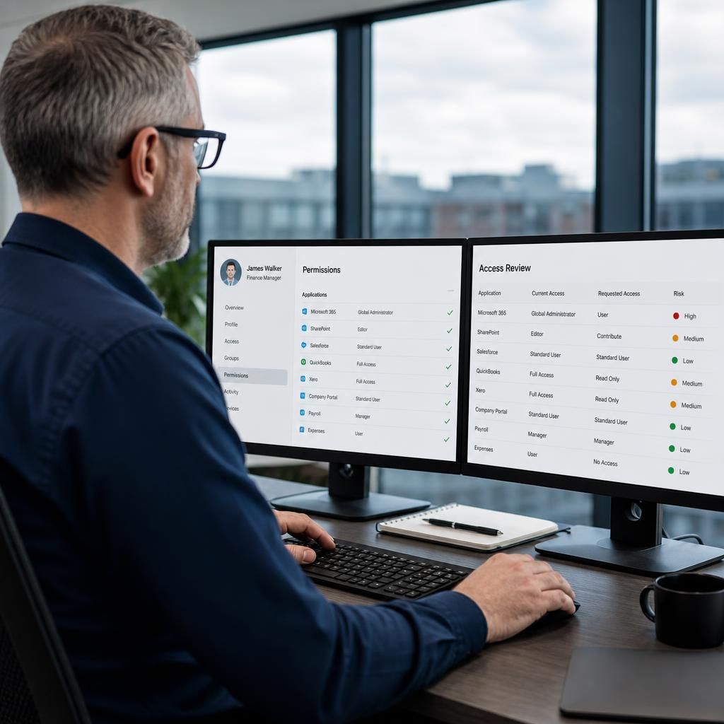 Administrator reviewing a staff member's permissions across business applications