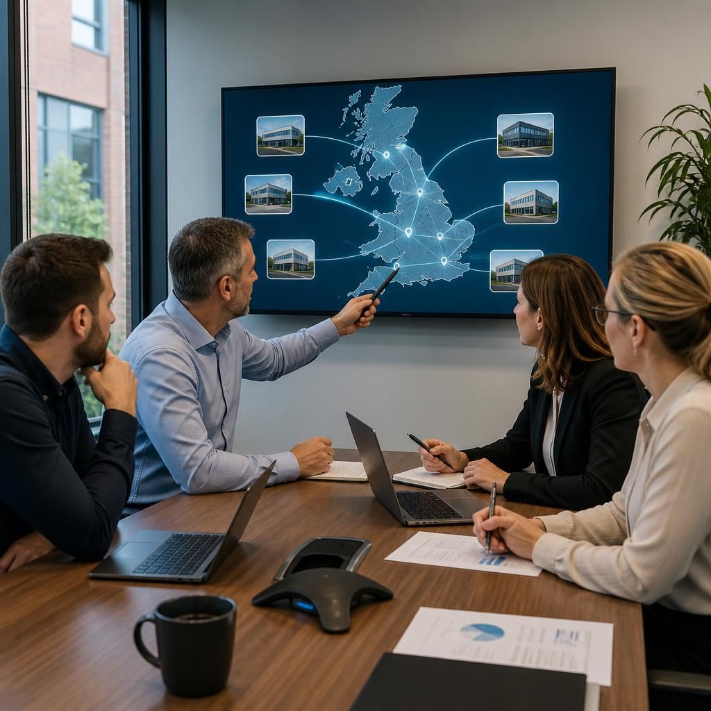 Business leaders from multiple sites discussing a consistent IT infrastructure plan