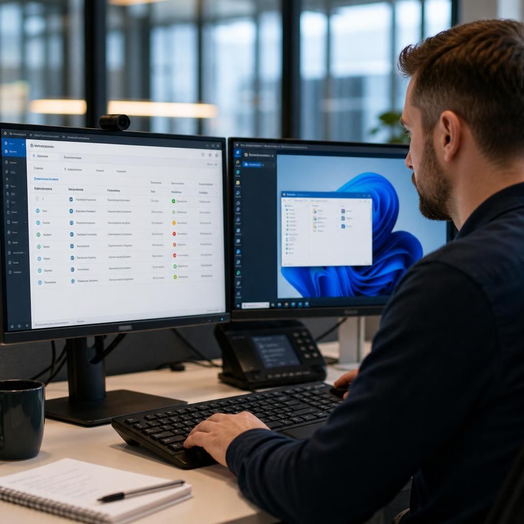 Technician reviewing an incident ticket alongside a remote desktop session