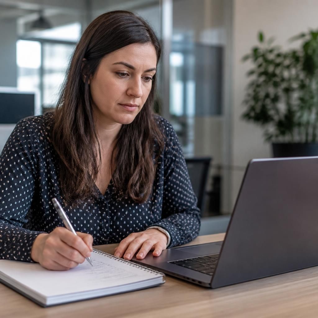 Employee reviewing a remote support checklist beside a laptop