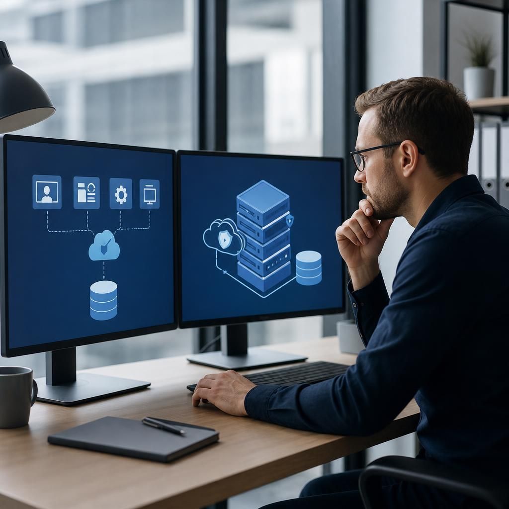 Diagram showing virtual desktop data, profiles and configurations copied to protected backup storage