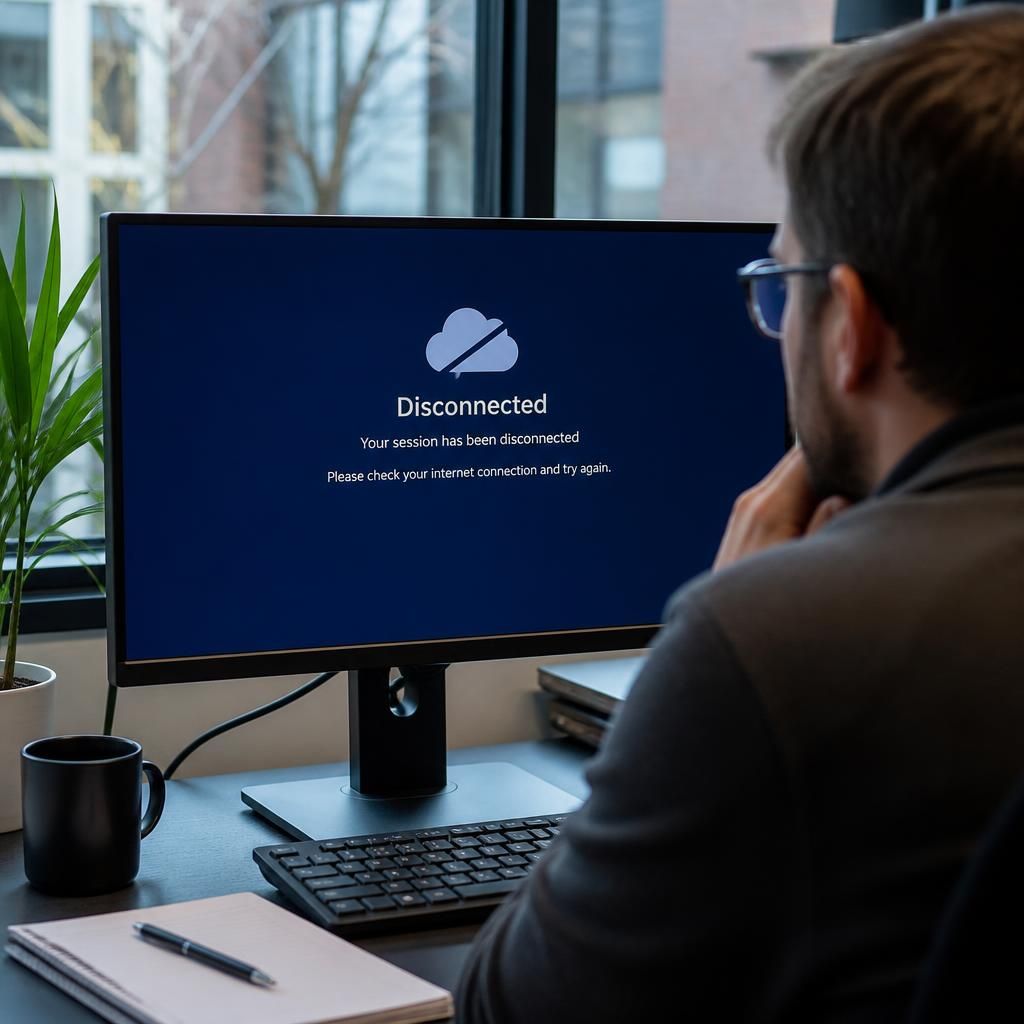 Virtual desktop session showing a disconnected status on a computer screen