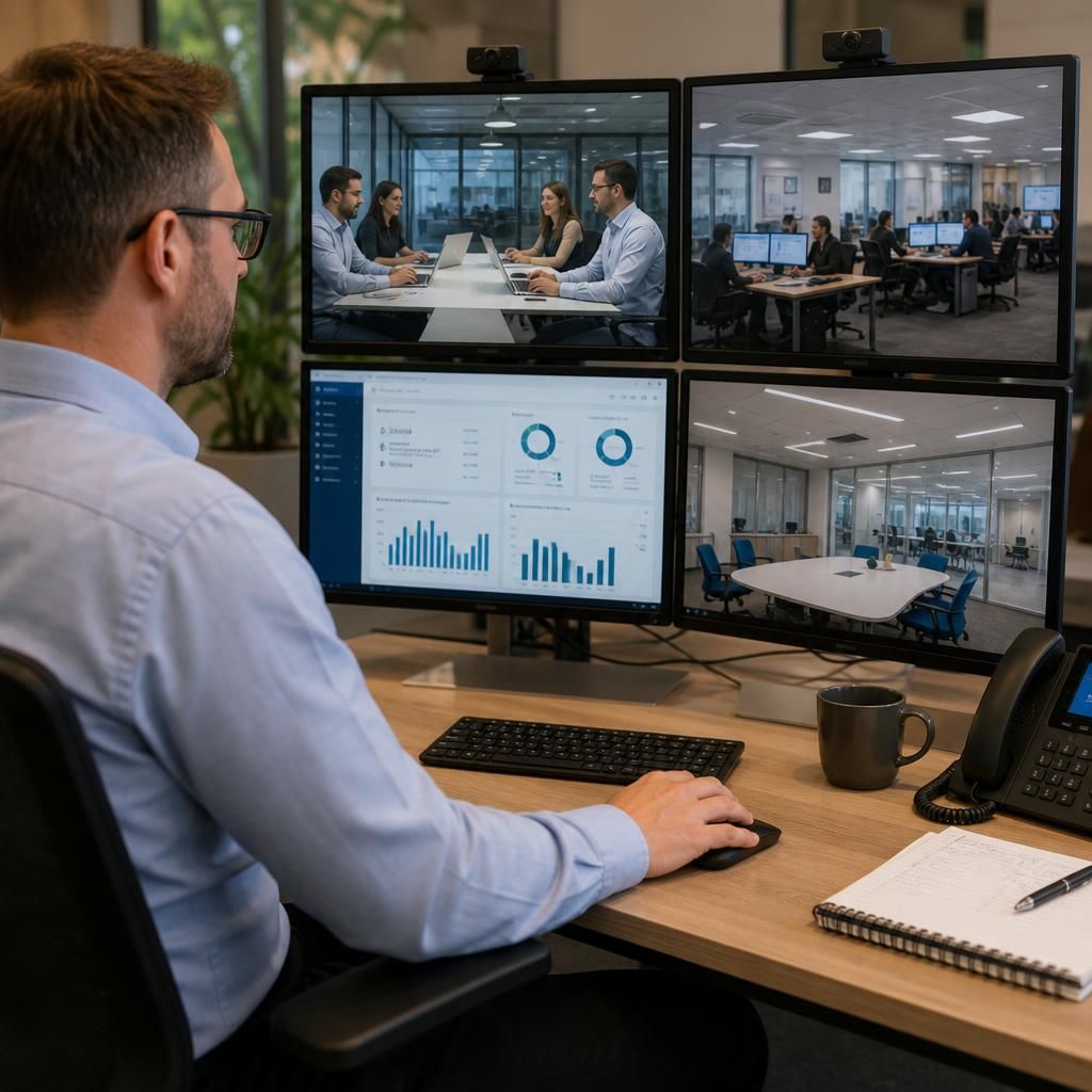 Team members working across multiple business locations